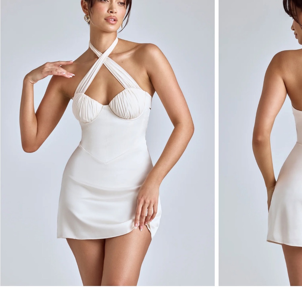 Oh Polly Cream Backless Halter Dress